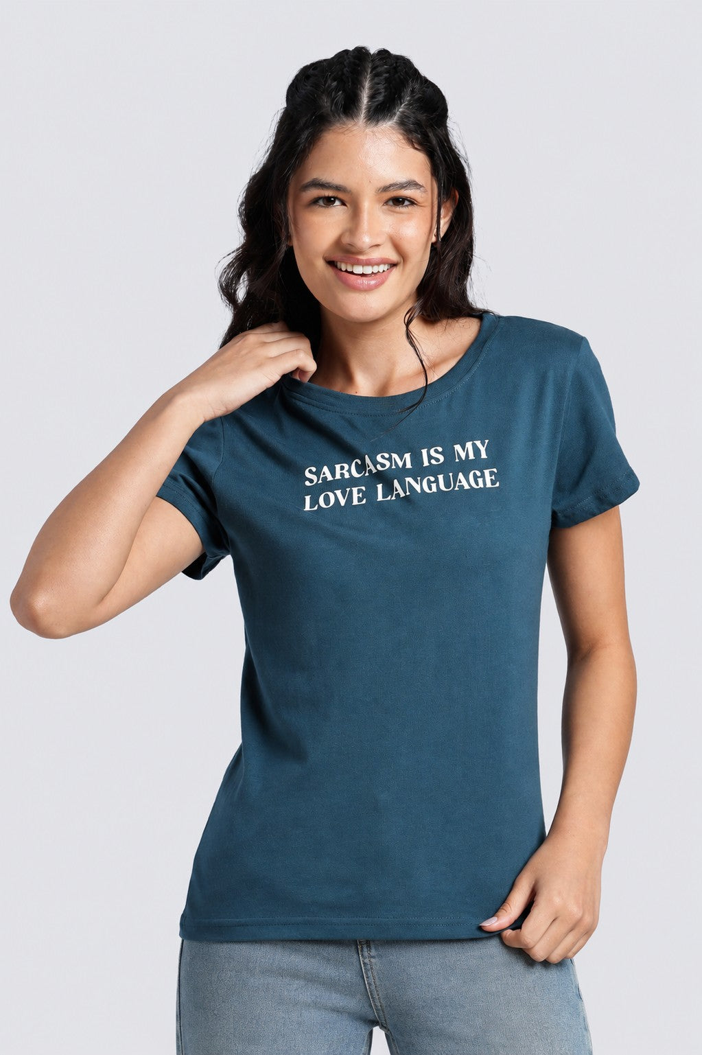 Women Blue Typographic Regular Fit T-Shirt - Image 2