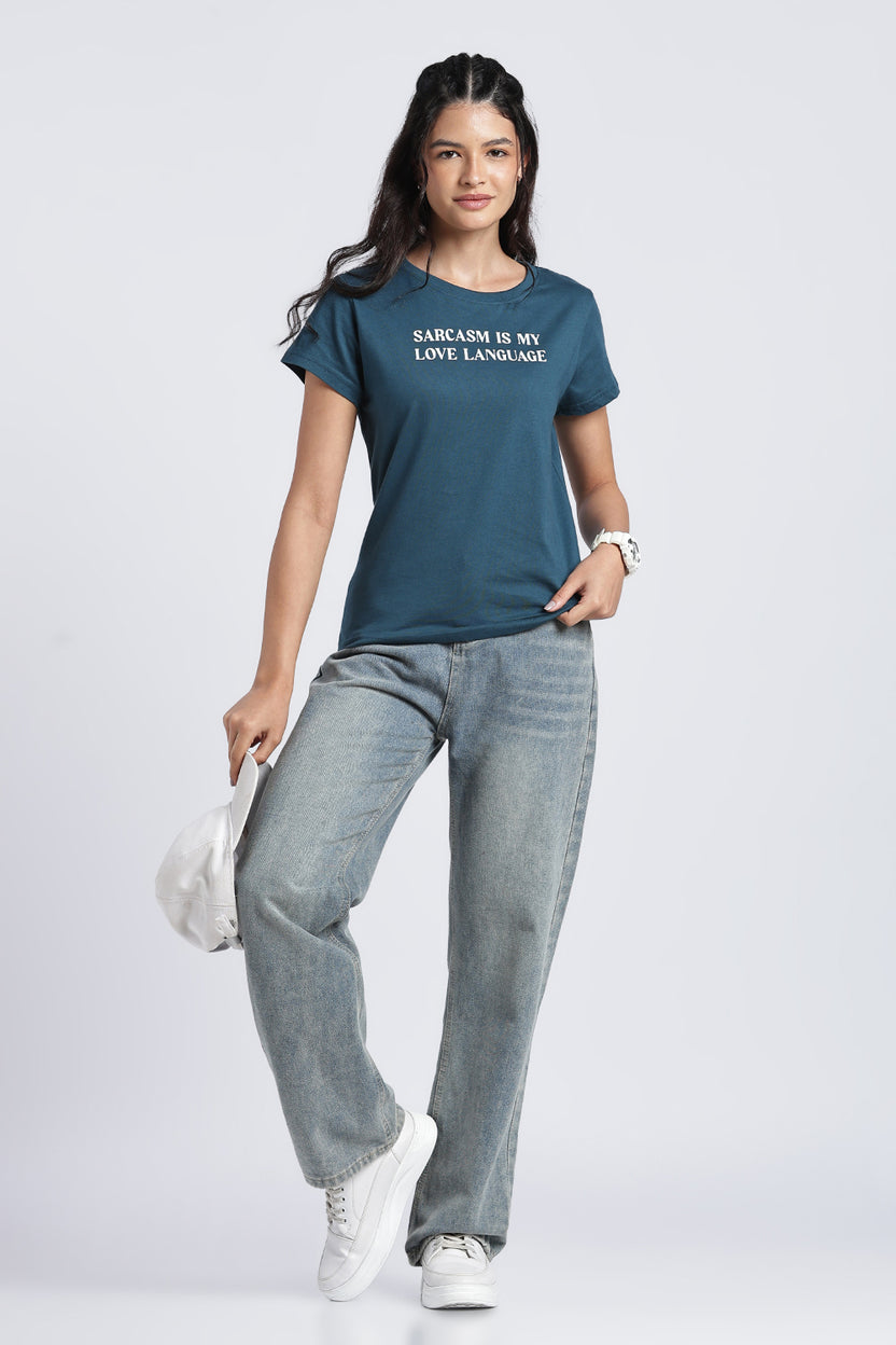 Women Blue Typographic Regular Fit T-Shirt - Image 6