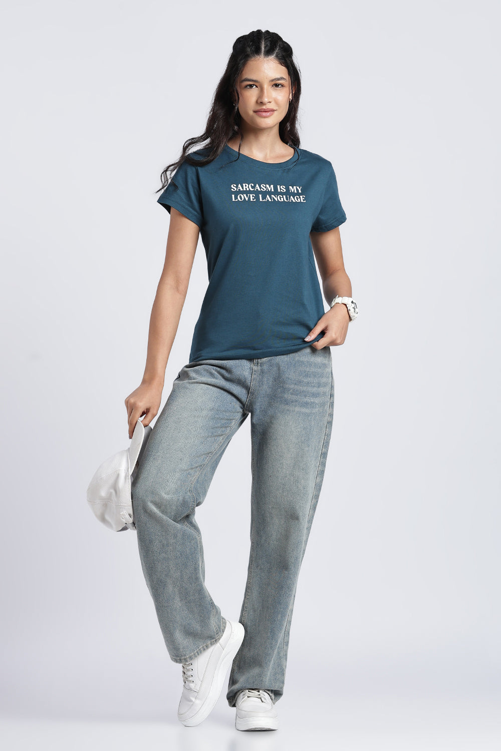 Women Blue Typographic Regular Fit T-Shirt - Image 6
