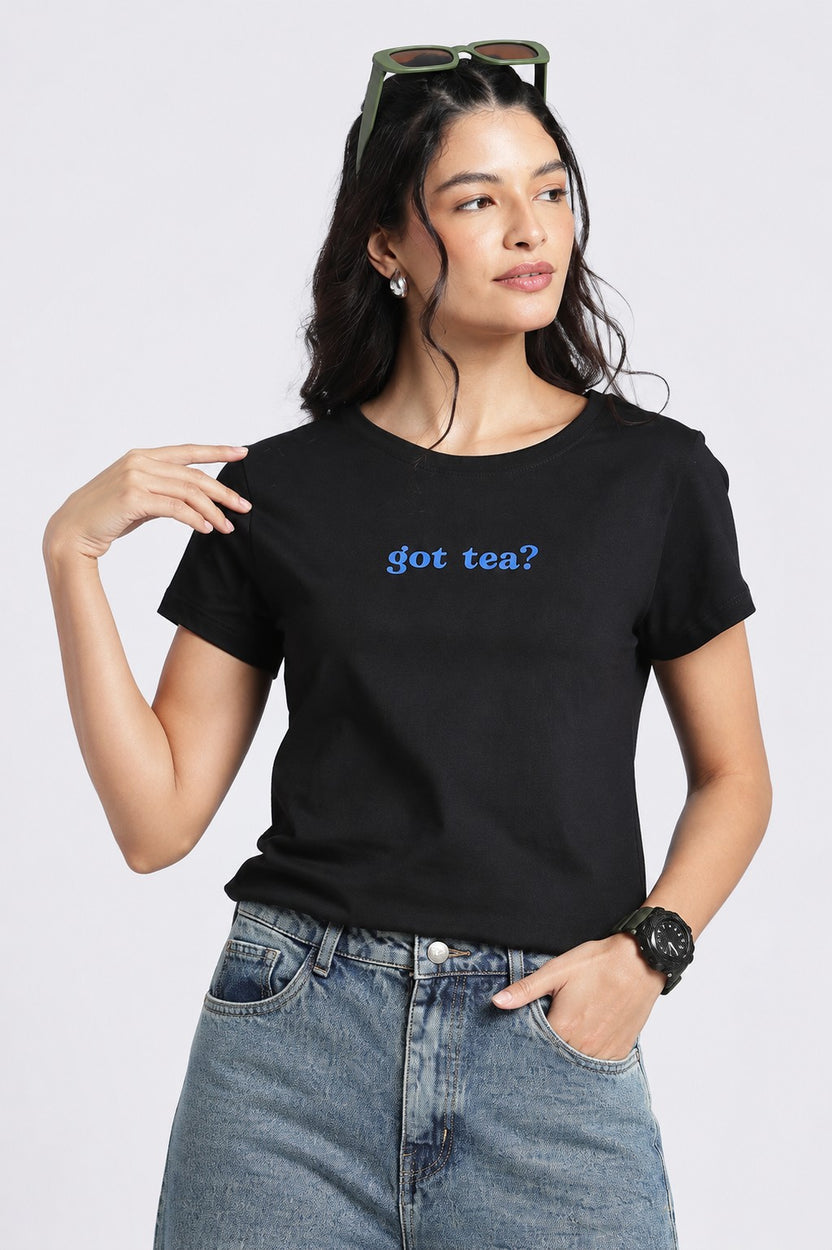 Women Black Typographic Regular Fit T-Shirt - Image 1