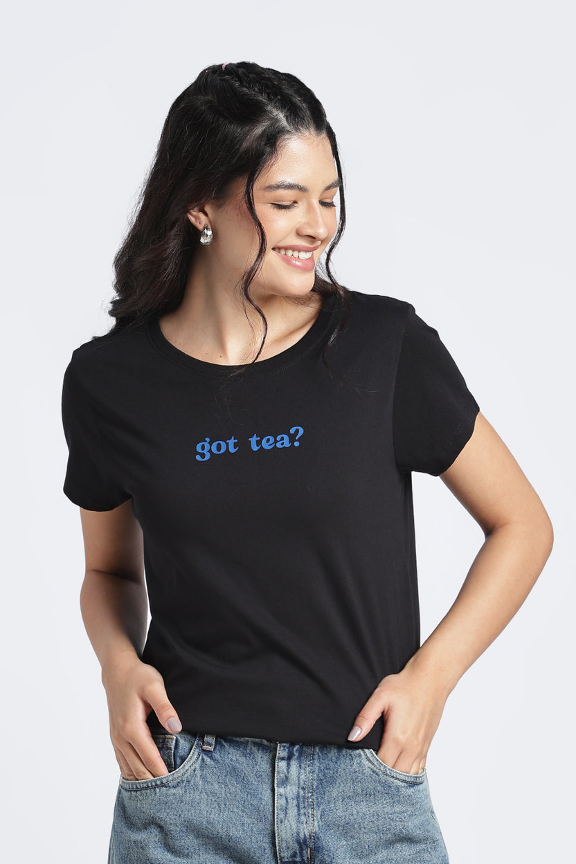Women Black Typographic Regular Fit T-Shirt - Image 2