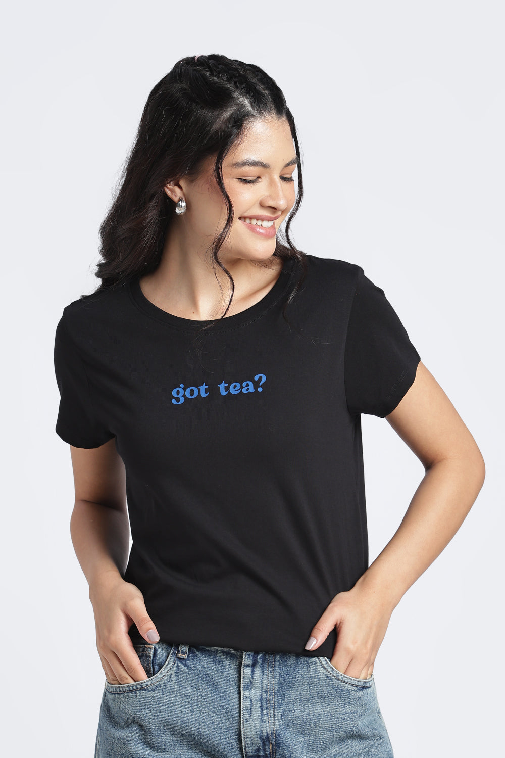 Women Black Typographic Regular Fit T-Shirt - Image 2