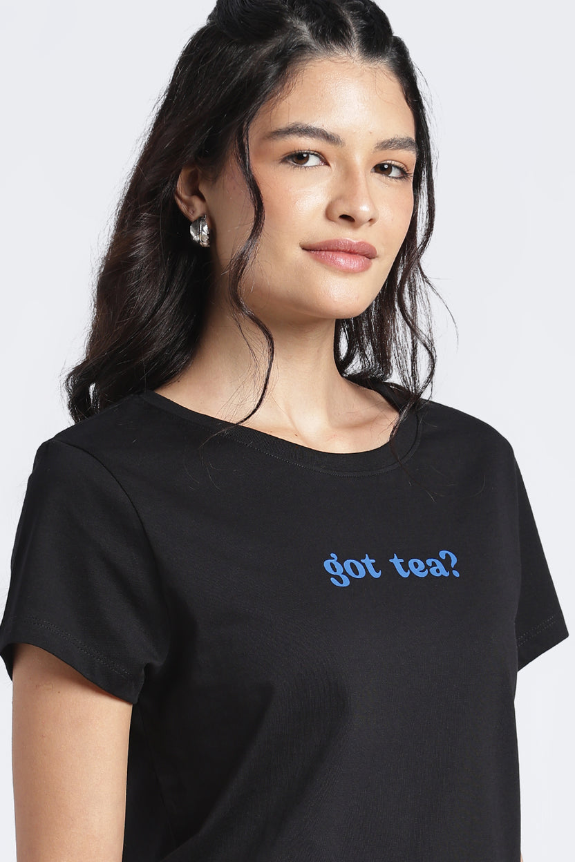 Women Black Typographic Regular Fit T-Shirt - Image 3