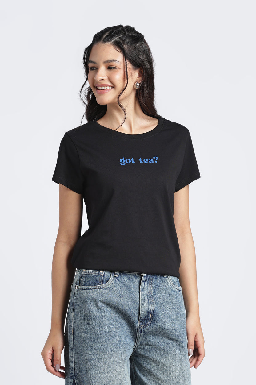 Women Black Typographic Regular Fit T-Shirt - Image 4