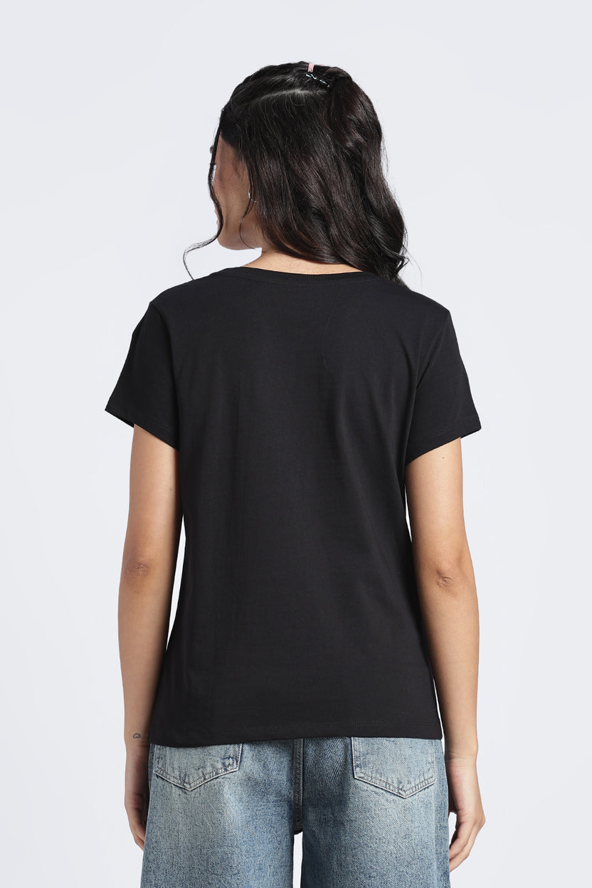 Women Black Typographic Regular Fit T-Shirt - Image 5