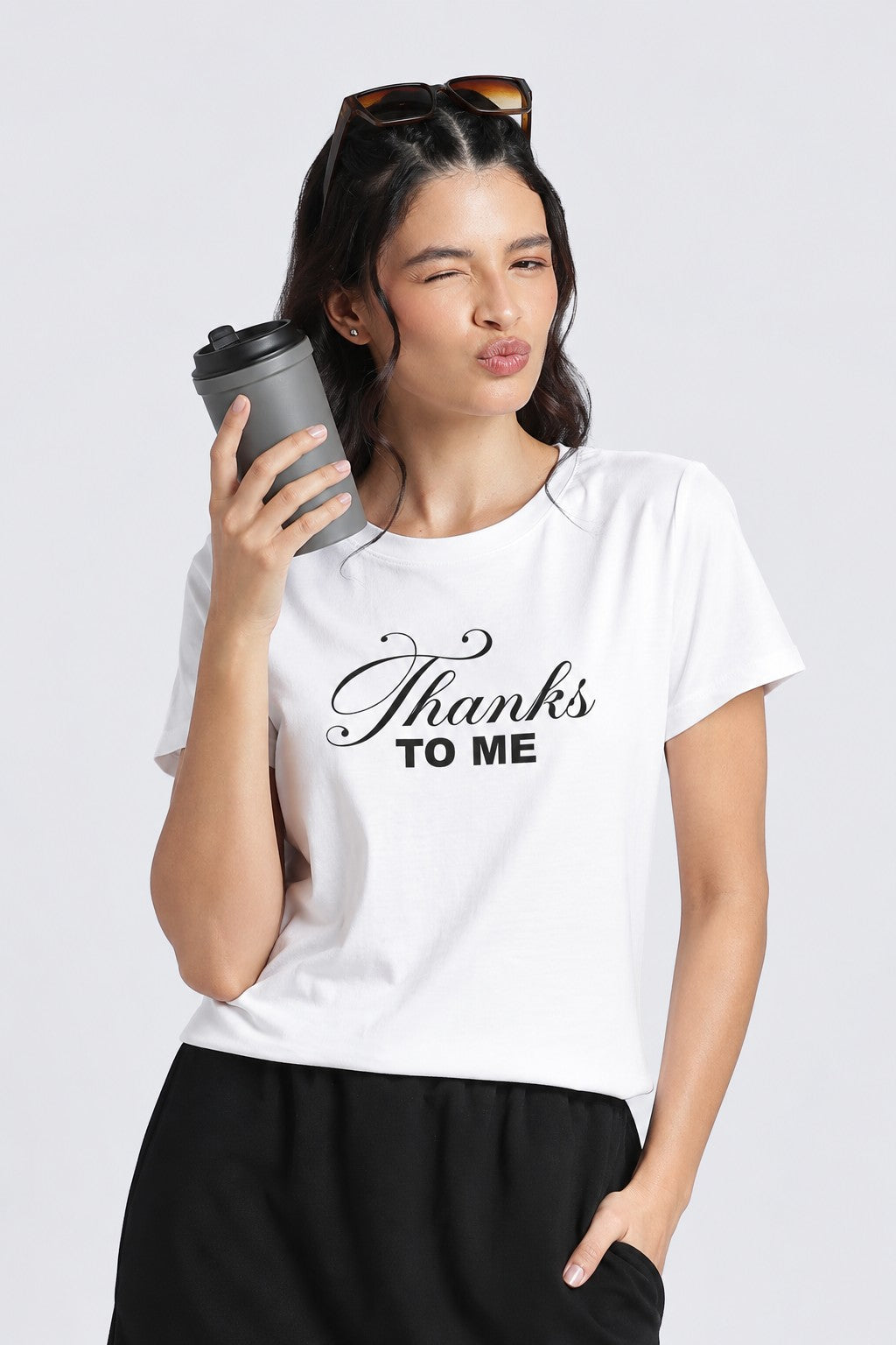 Women White Typographic Regular Fit T-Shirt - Image 1