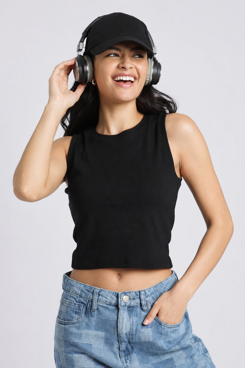 Women Black Textured Regular Fit Top - Image 1