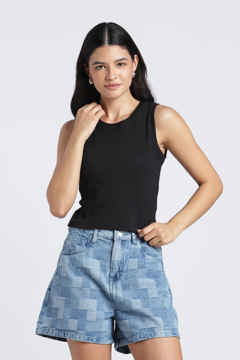 Women Black Textured Regular Fit Top - Image 2