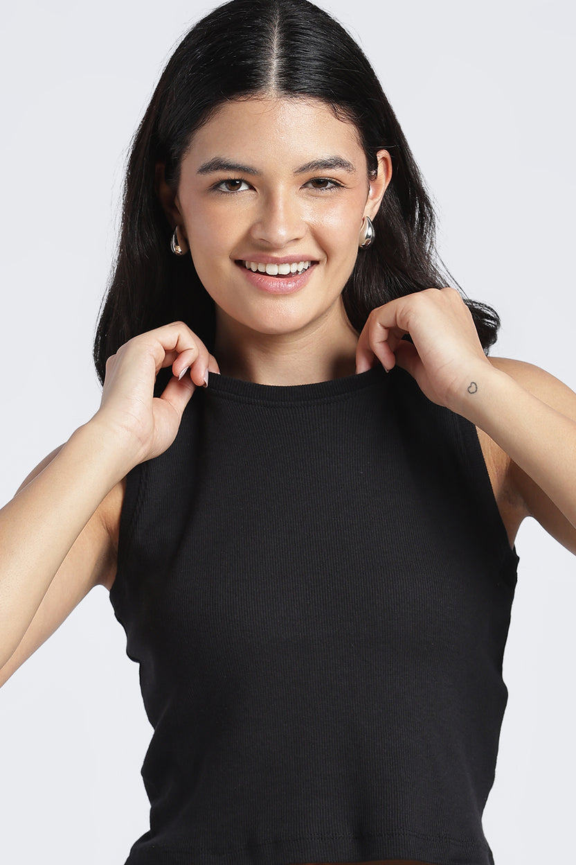 Women Black Textured Regular Fit Top - Image 3
