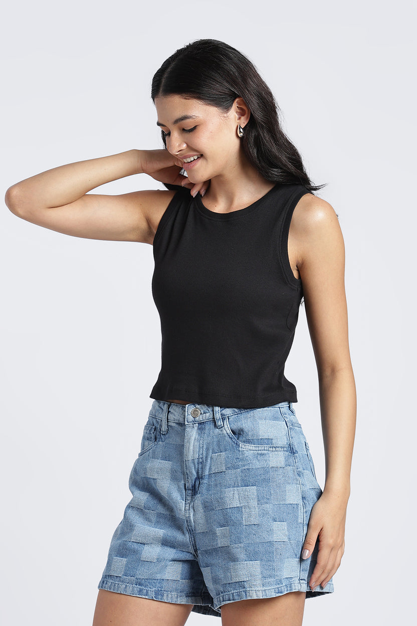 Women Black Textured Regular Fit Top - Image 4
