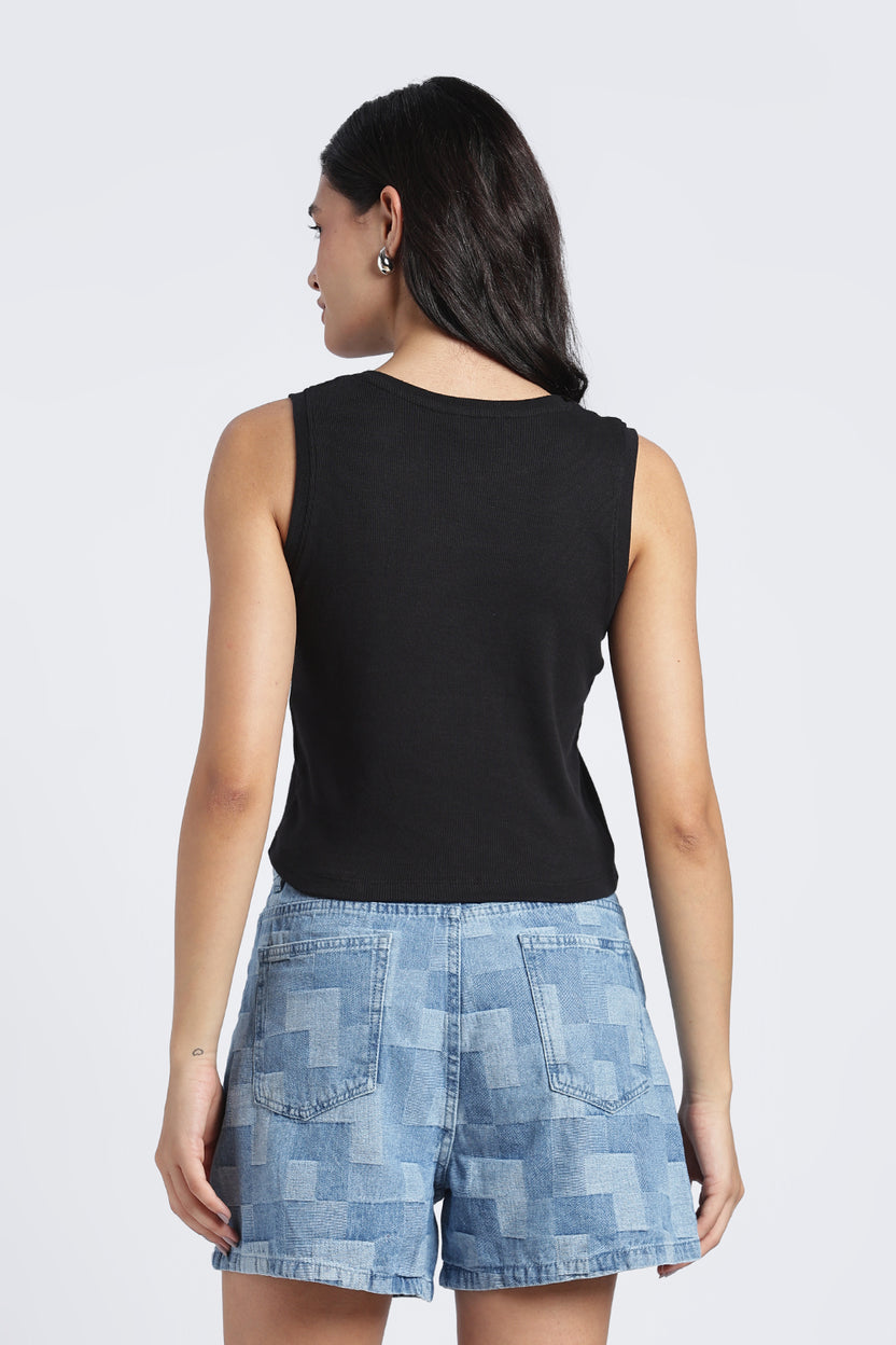Women Black Textured Regular Fit Top - Image 5