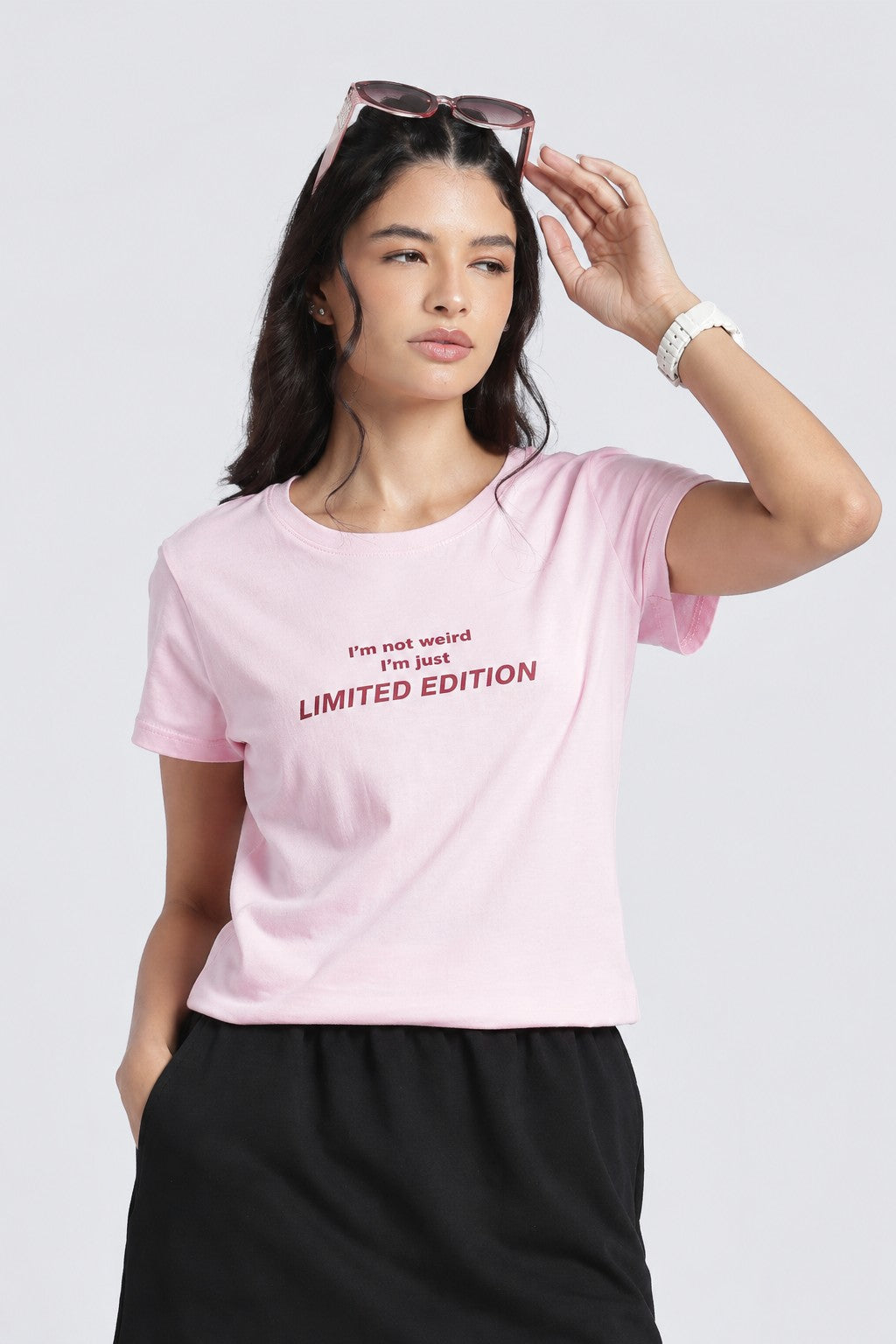 Women Pink Typographic Regular Fit T-Shirt - Image 1