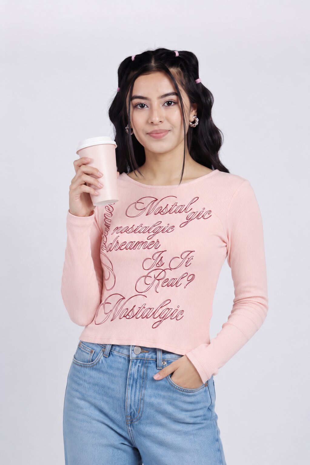 Women Pink Typographic Slim Fit Crop Top - Image 1
