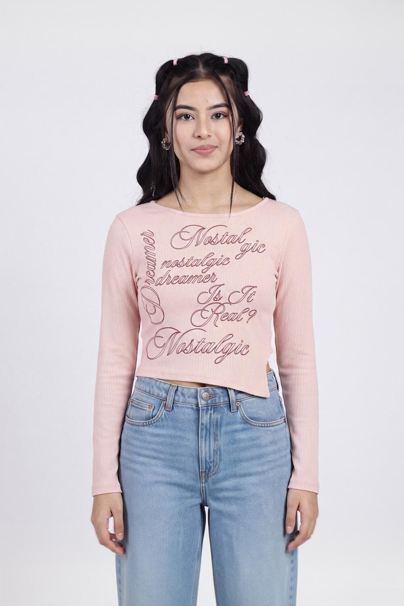 Women Pink Typographic Slim Fit Crop Top - Image 2
