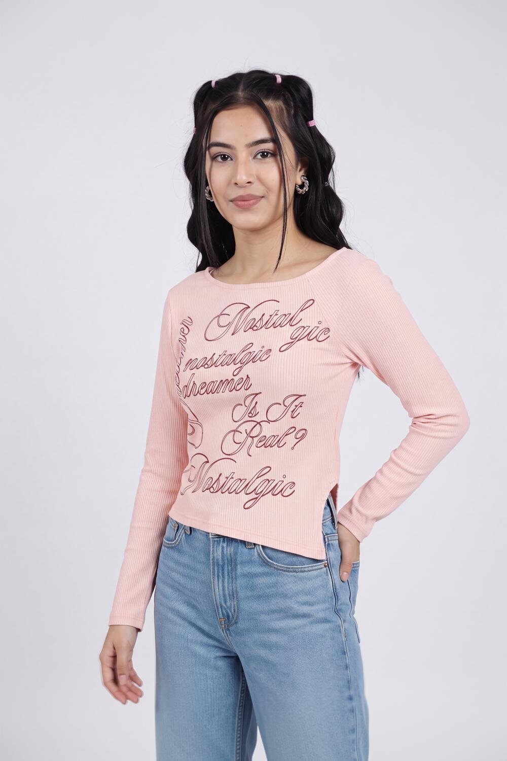 Women Pink Typographic Slim Fit Crop Top - Image 4