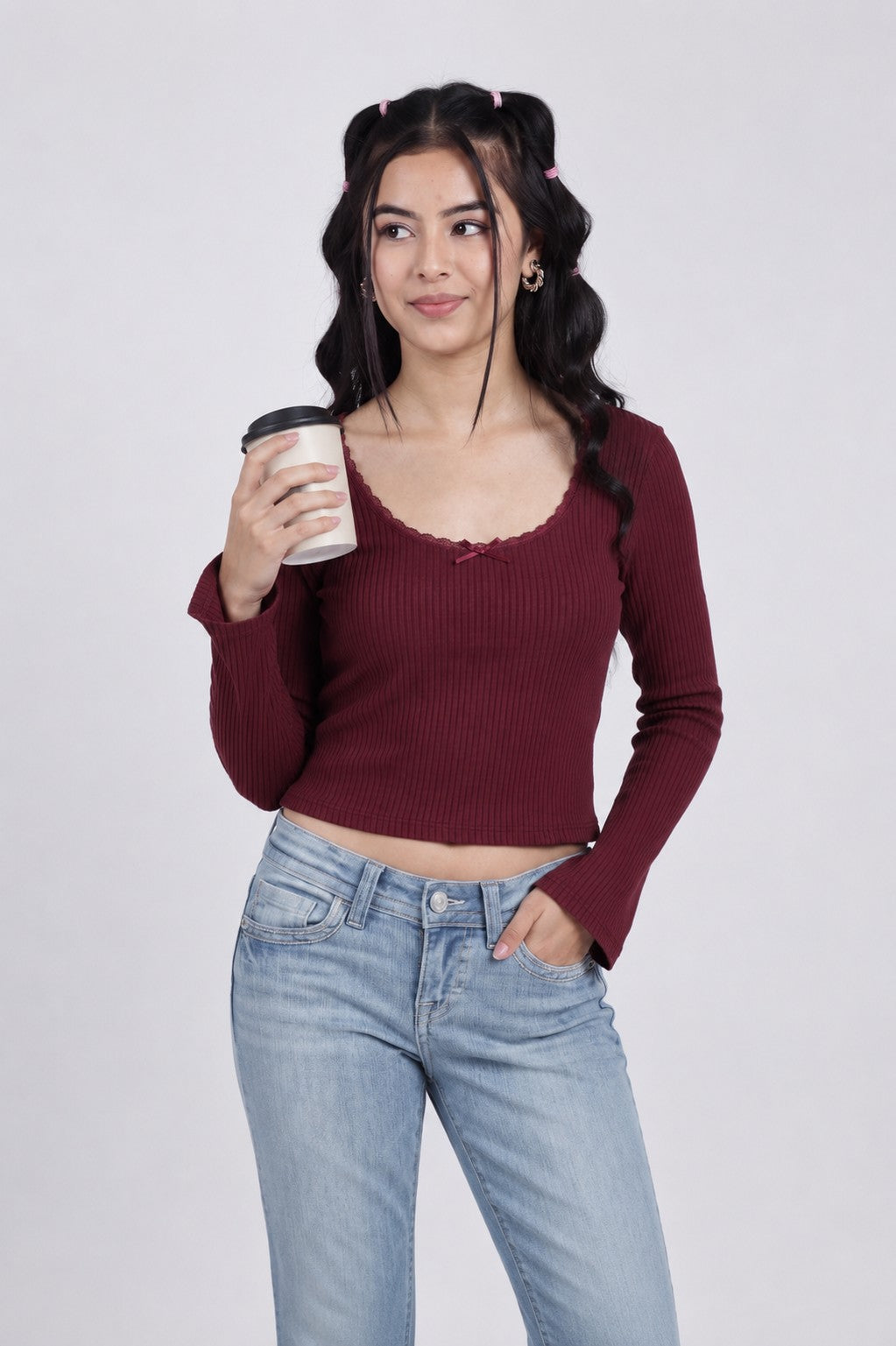 Women Red Slim Fit Crop Top - Image 1