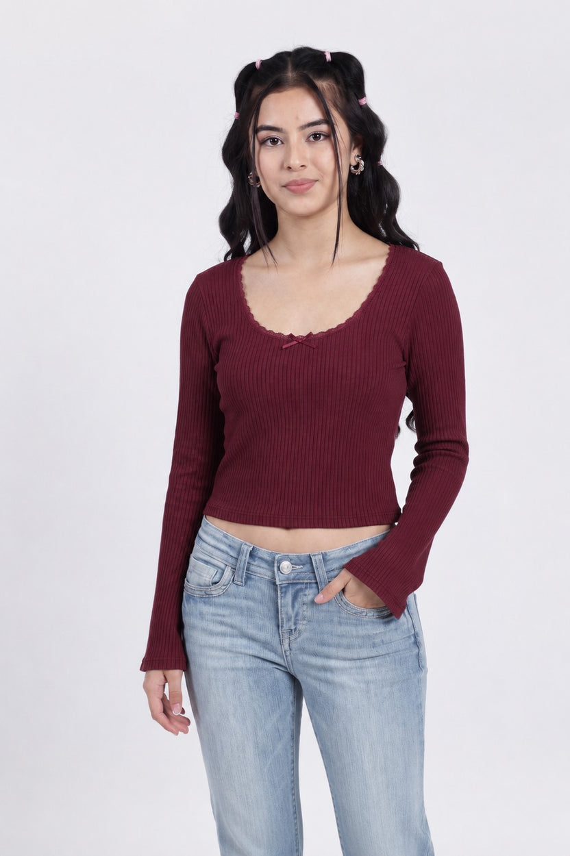 Women Red Slim Fit Crop Top - Image 2