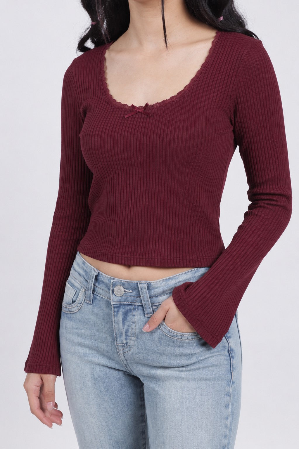 Women Red Slim Fit Crop Top - Image 3