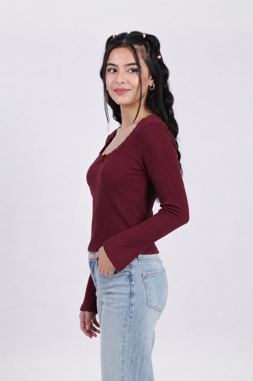 Women Red Slim Fit Crop Top - Image 4