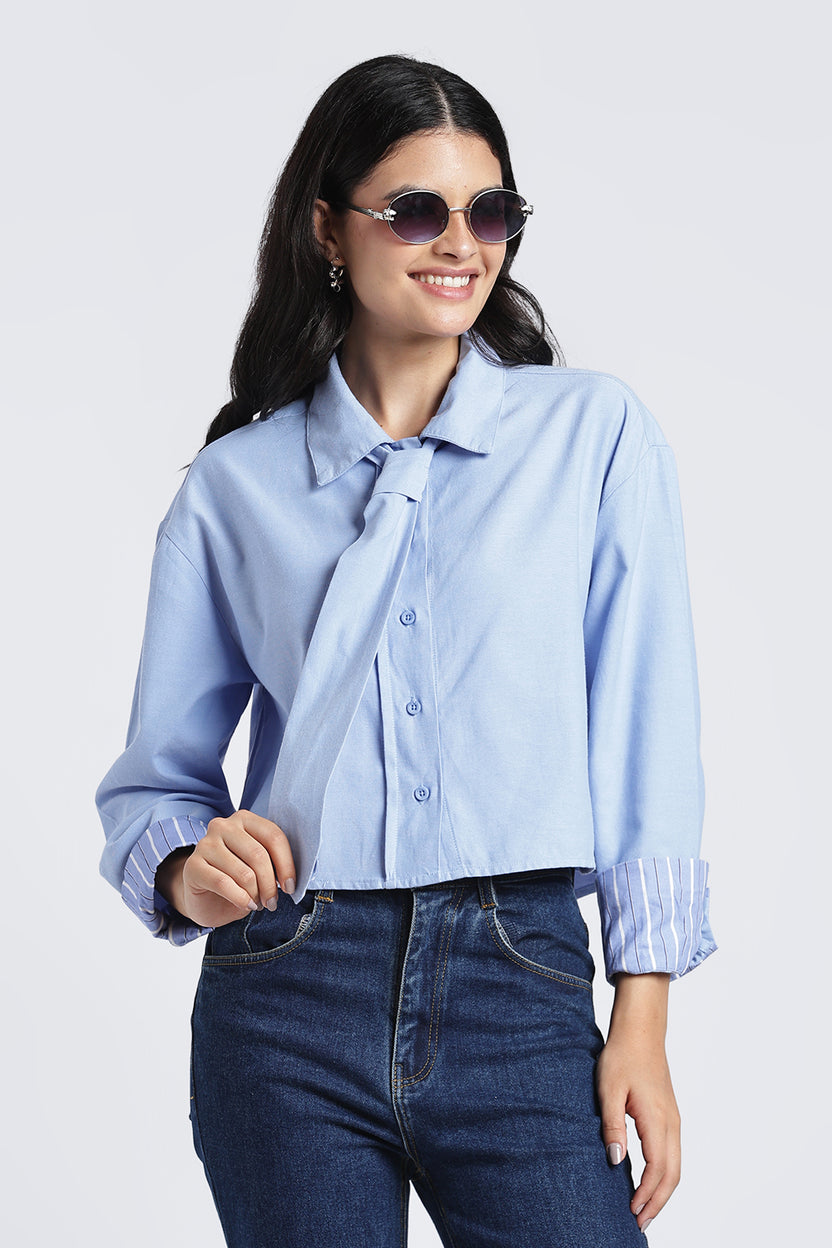 Womens Regular Light Blue Tie Shirt - Image 1