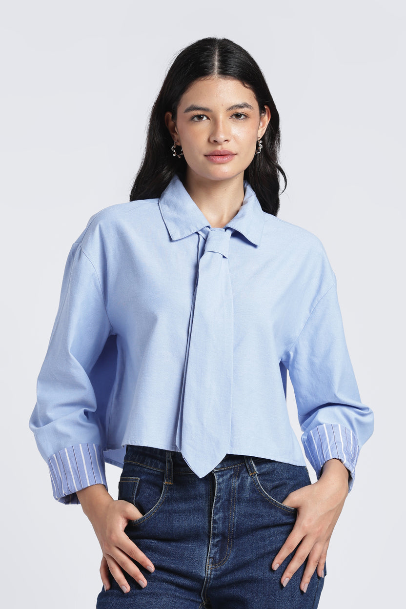 Womens Regular Light Blue Tie Shirt - Image 2