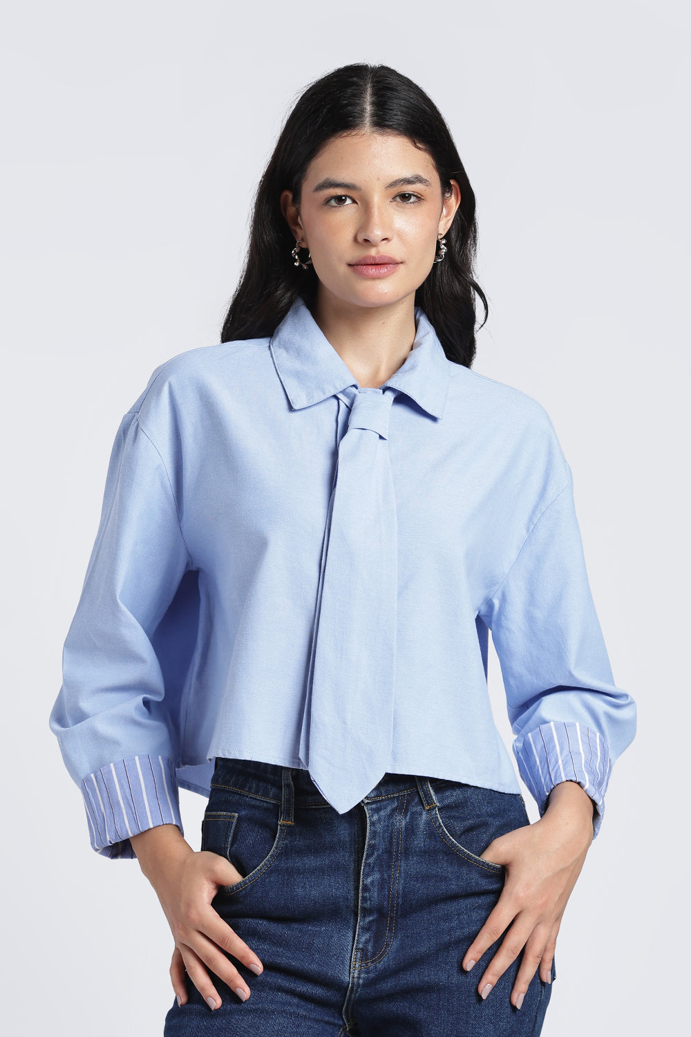 Womens Regular Light Blue Tie Shirt - Image 2