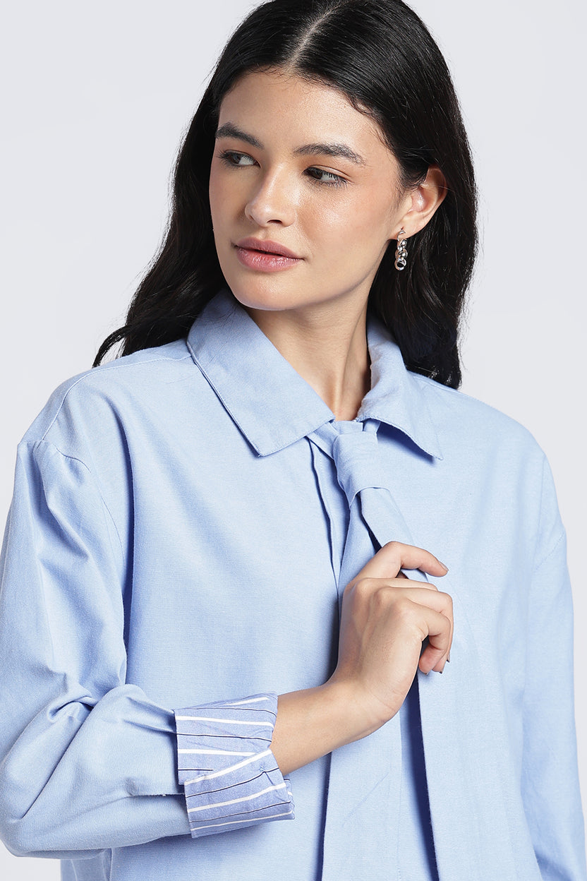 Womens Regular Light Blue Tie Shirt - Image 3