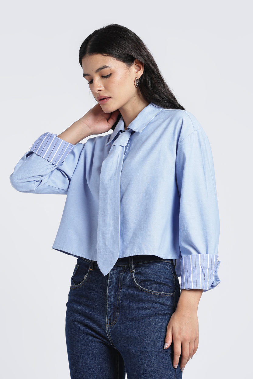 Womens Regular Light Blue Tie Shirt - Image 4