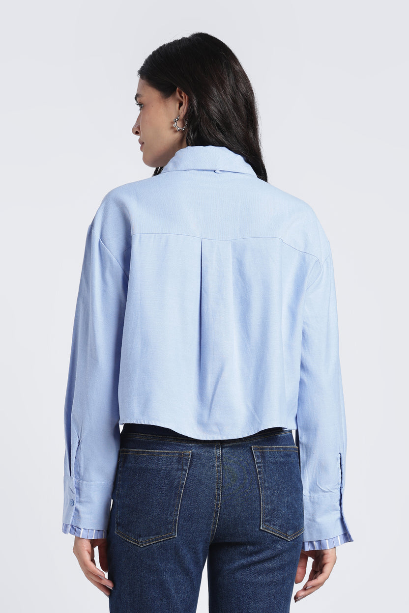 Womens Regular Light Blue Tie Shirt - Image 5