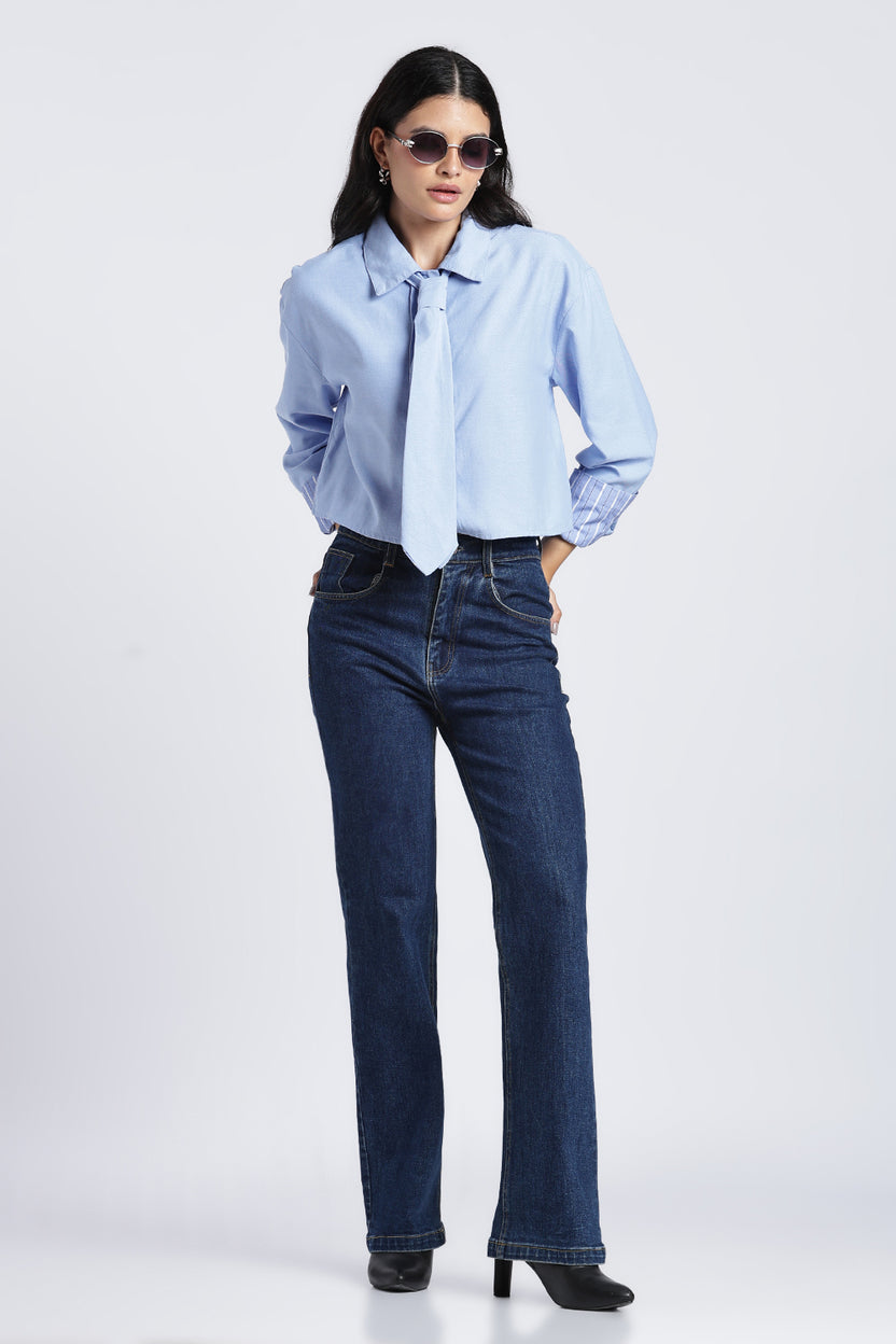 Womens Regular Light Blue Tie Shirt - Image 6