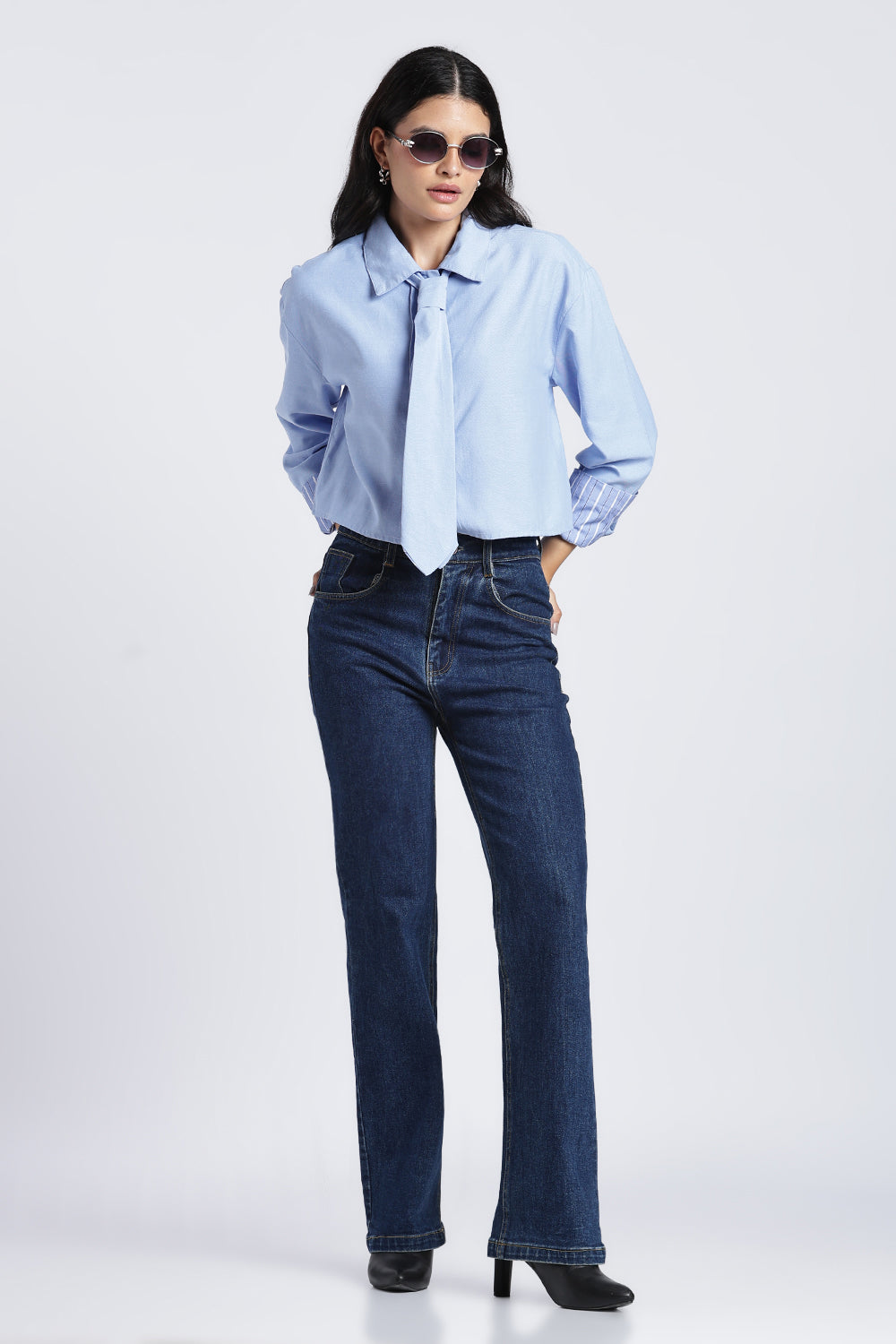 Womens Regular Light Blue Tie Shirt - Image 6
