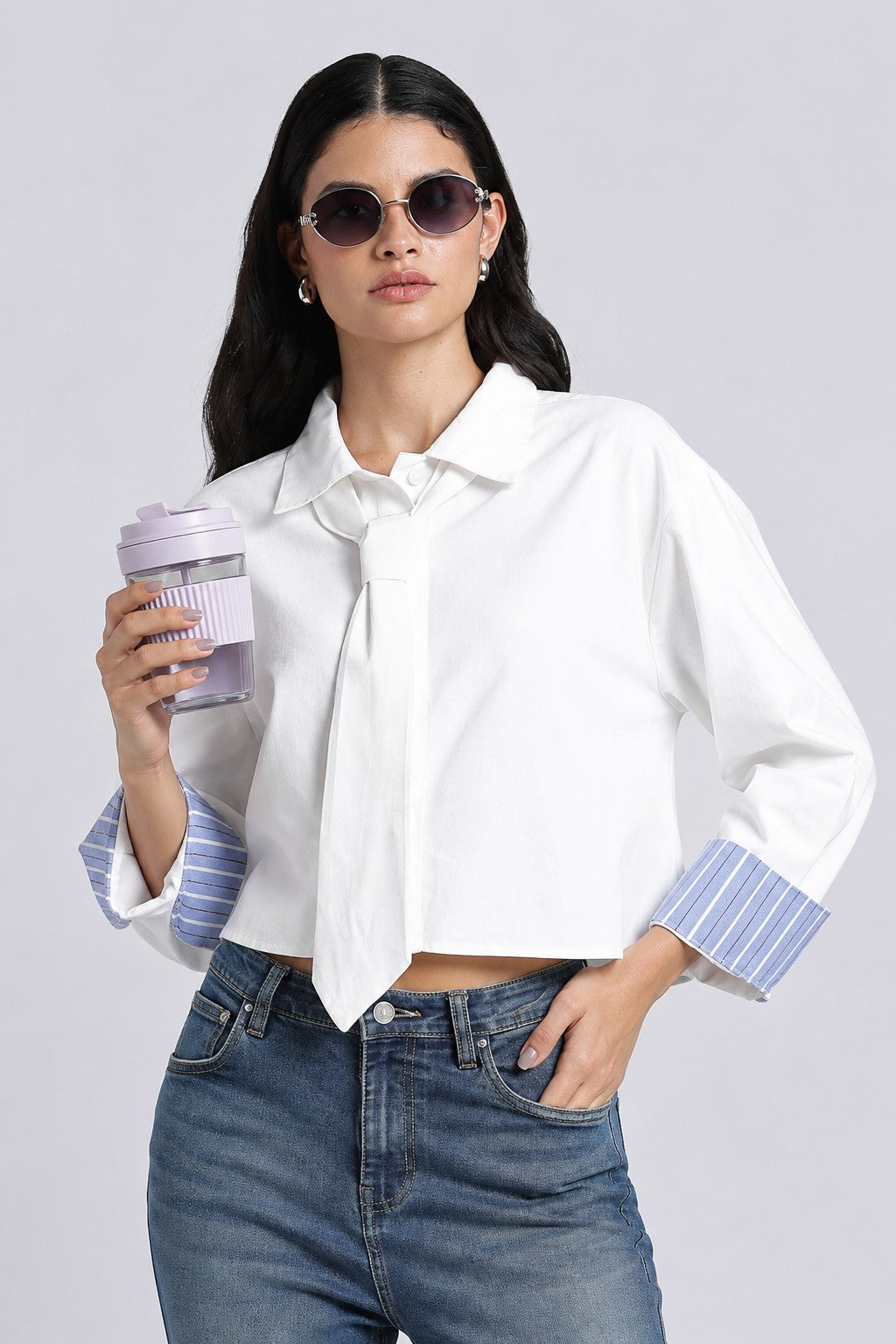 Womens Regular White Tie Shirt - Image 1