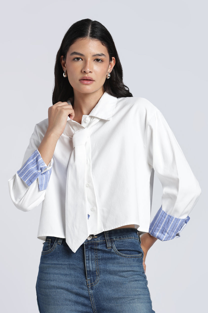 Womens Regular White Tie Shirt - Image 2