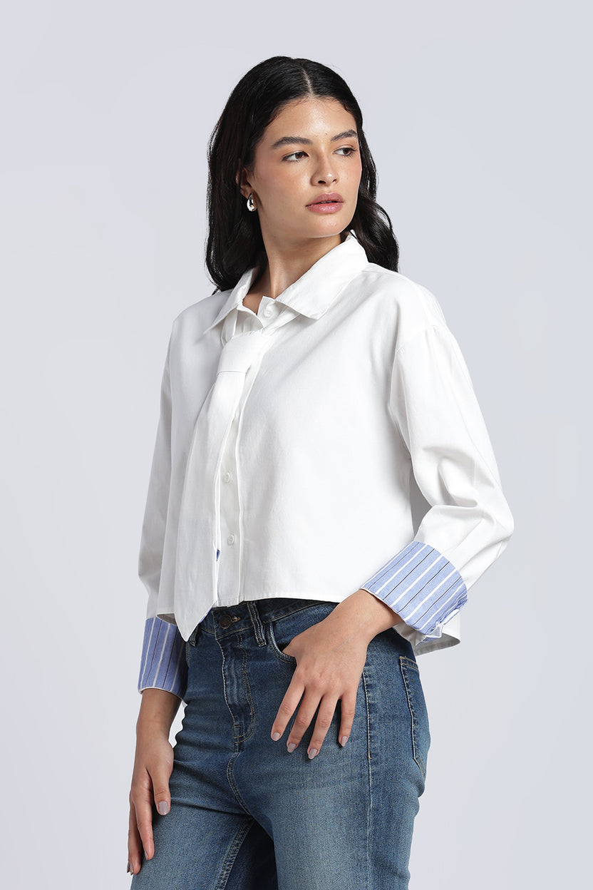 Womens Regular White Tie Shirt - Image 4
