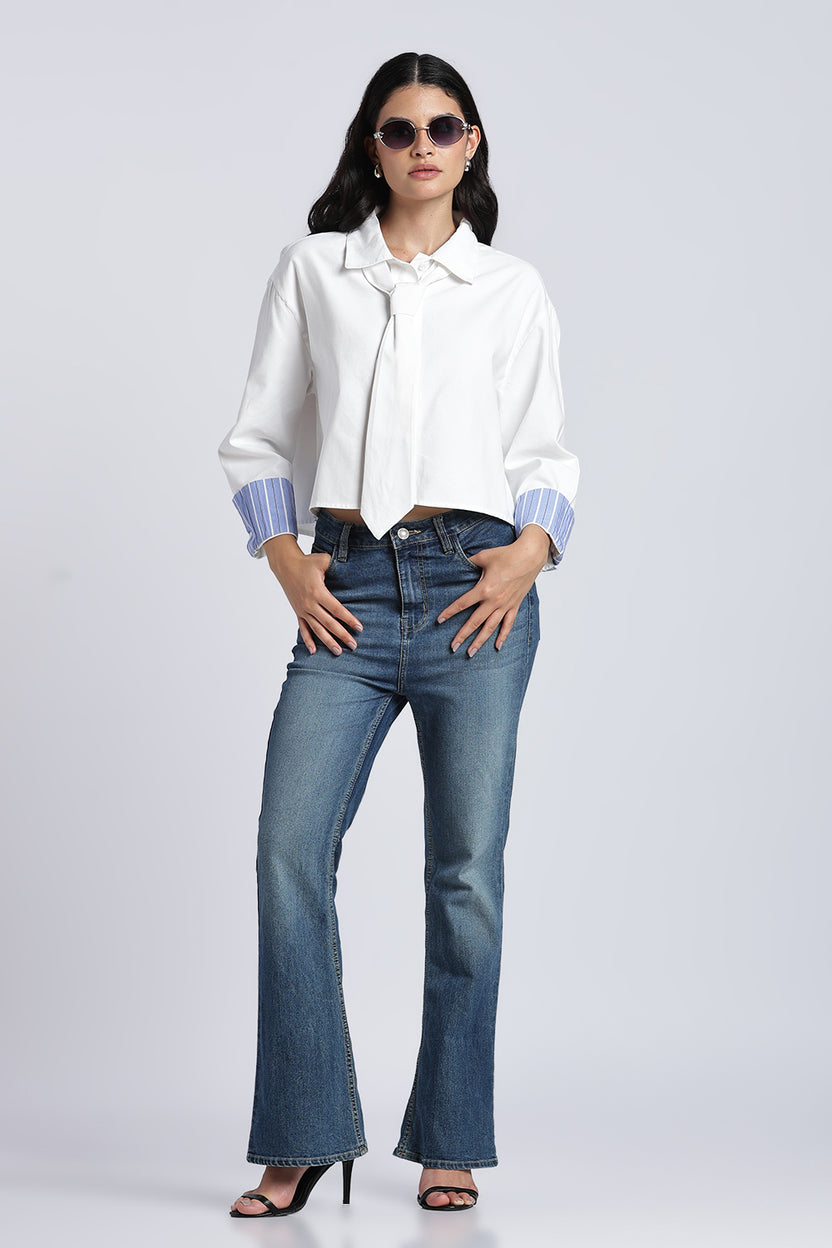 Womens Regular White Tie Shirt - Image 6