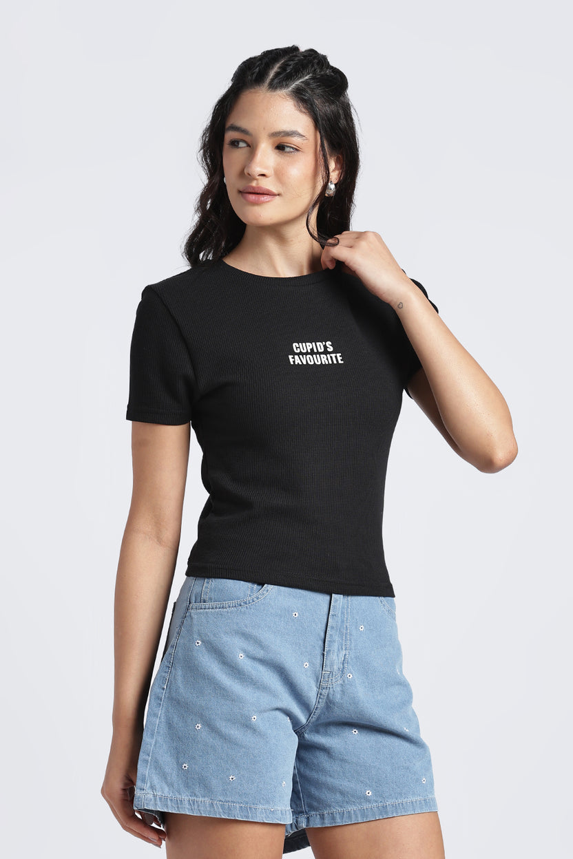 Womens Regular Black Graphic Tee - Image 4