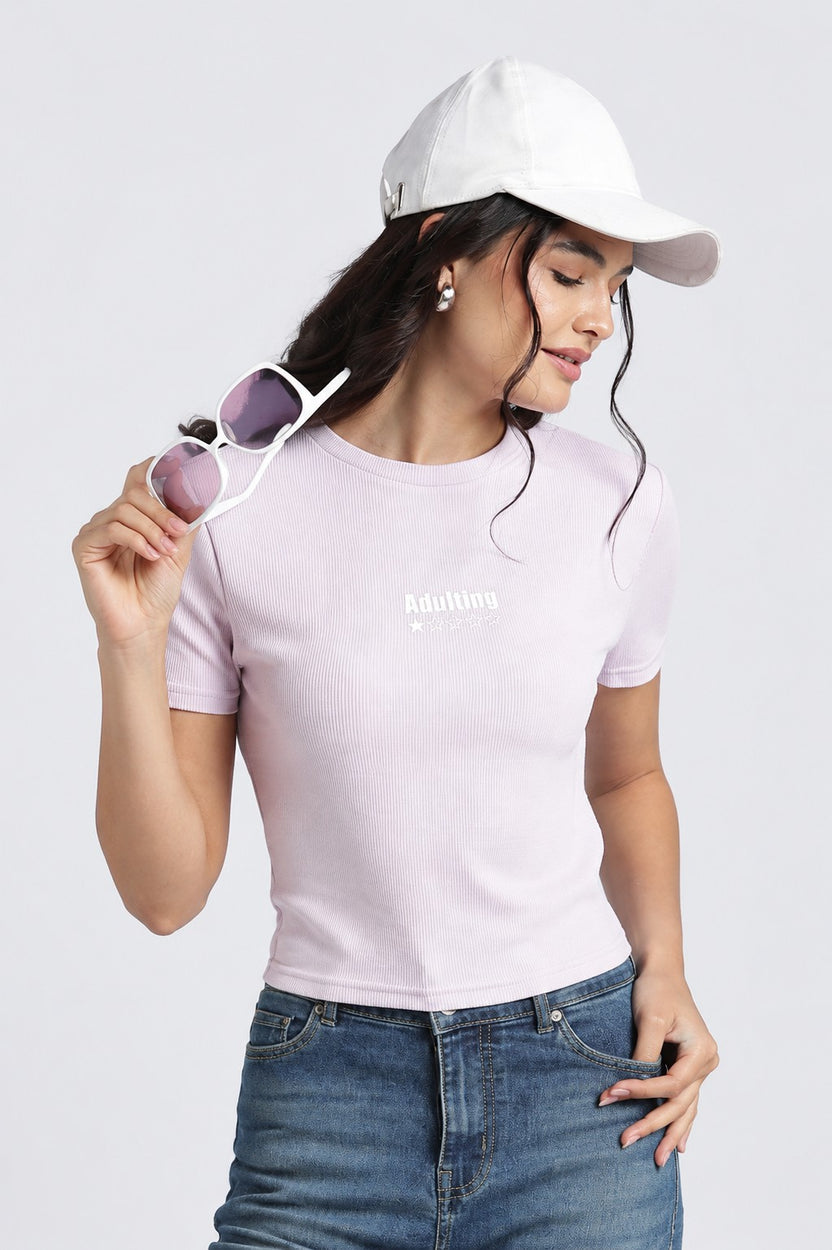 Womens Regular Lilac Graphic Tee - Image 1
