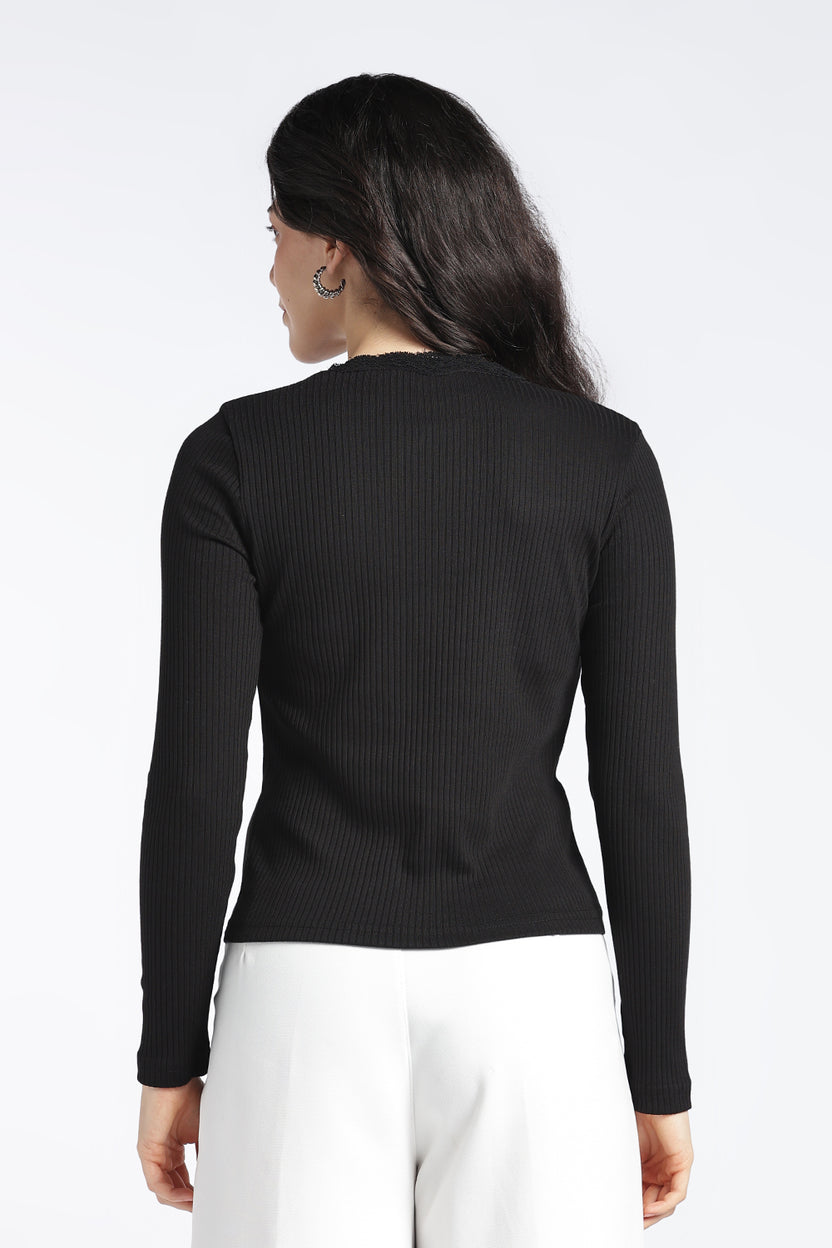 Womens Regular V-Neck Black Lace Top - Image 5