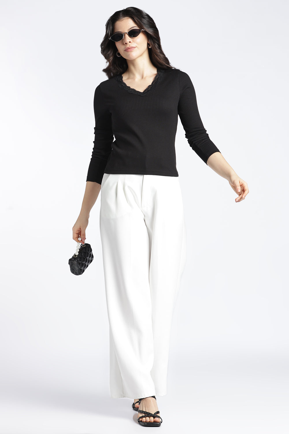 Womens Regular V-Neck Black Lace Top - Image 6