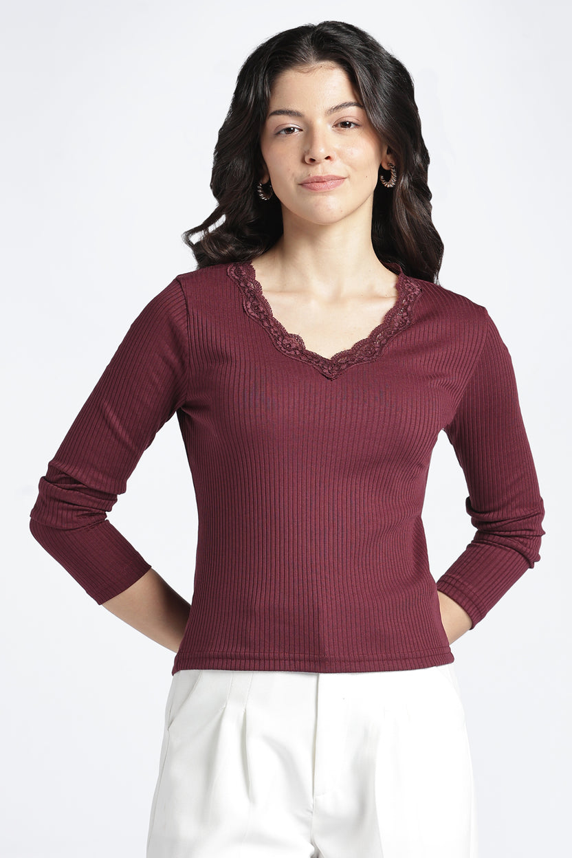 Womens Regular V-Neck Cherry Lace Top - Image 2