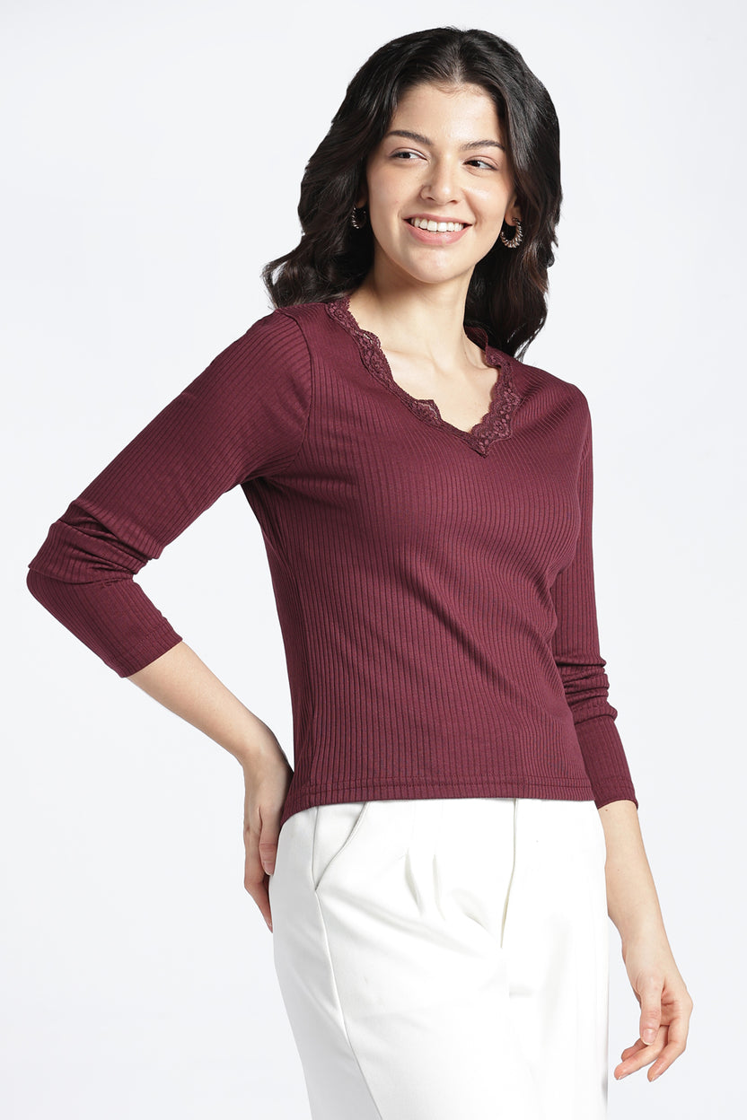 Womens Regular V-Neck Cherry Lace Top - Image 4