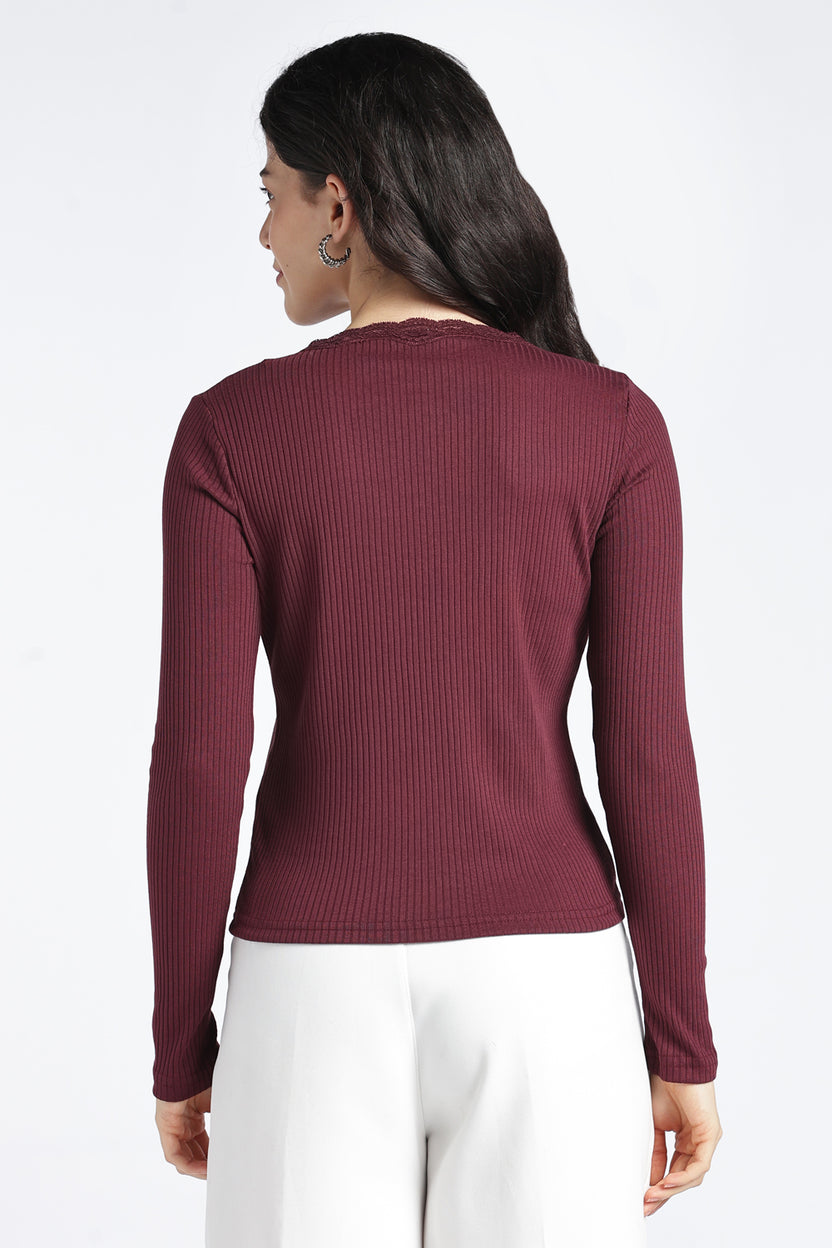 Womens Regular V-Neck Cherry Lace Top - Image 5