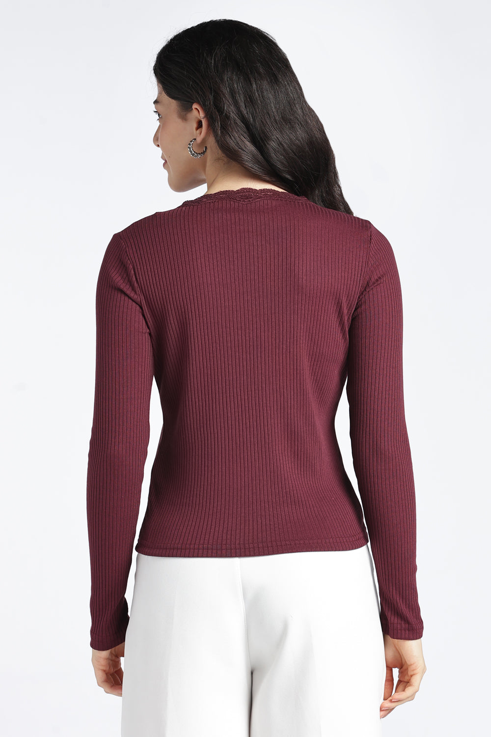 Womens Regular V-Neck Cherry Lace Top - Image 5