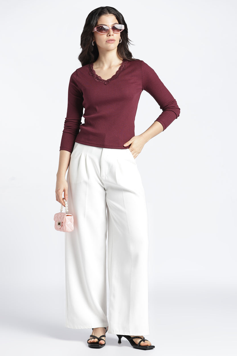 Womens Regular V-Neck Cherry Lace Top - Image 6