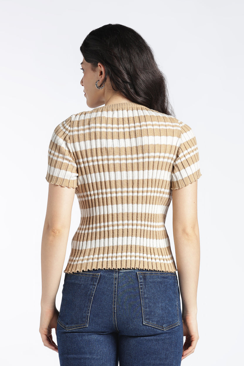 Womens Regular Beige Striper Top - Image 5