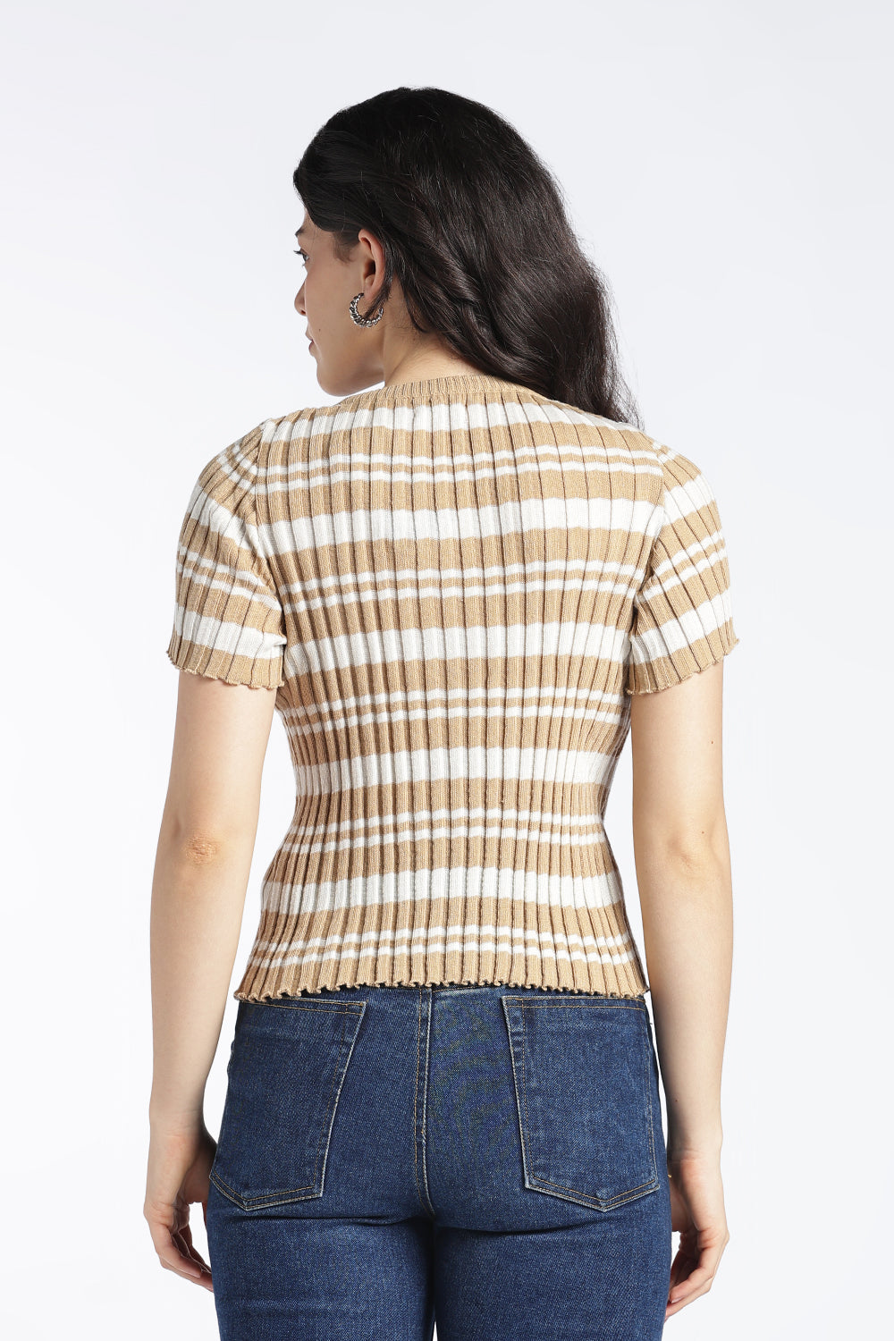 Womens Regular Beige Striper Top - Image 5