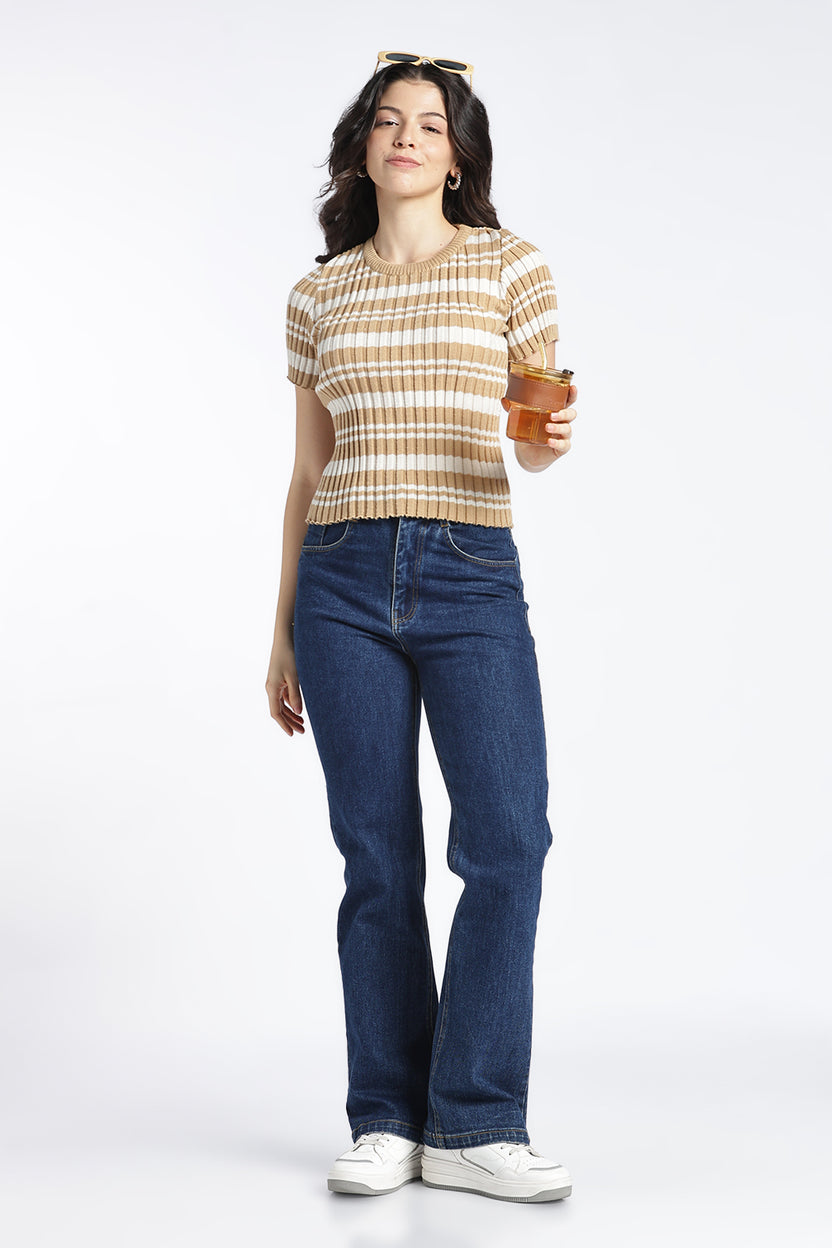 Womens Regular Beige Striper Top - Image 6