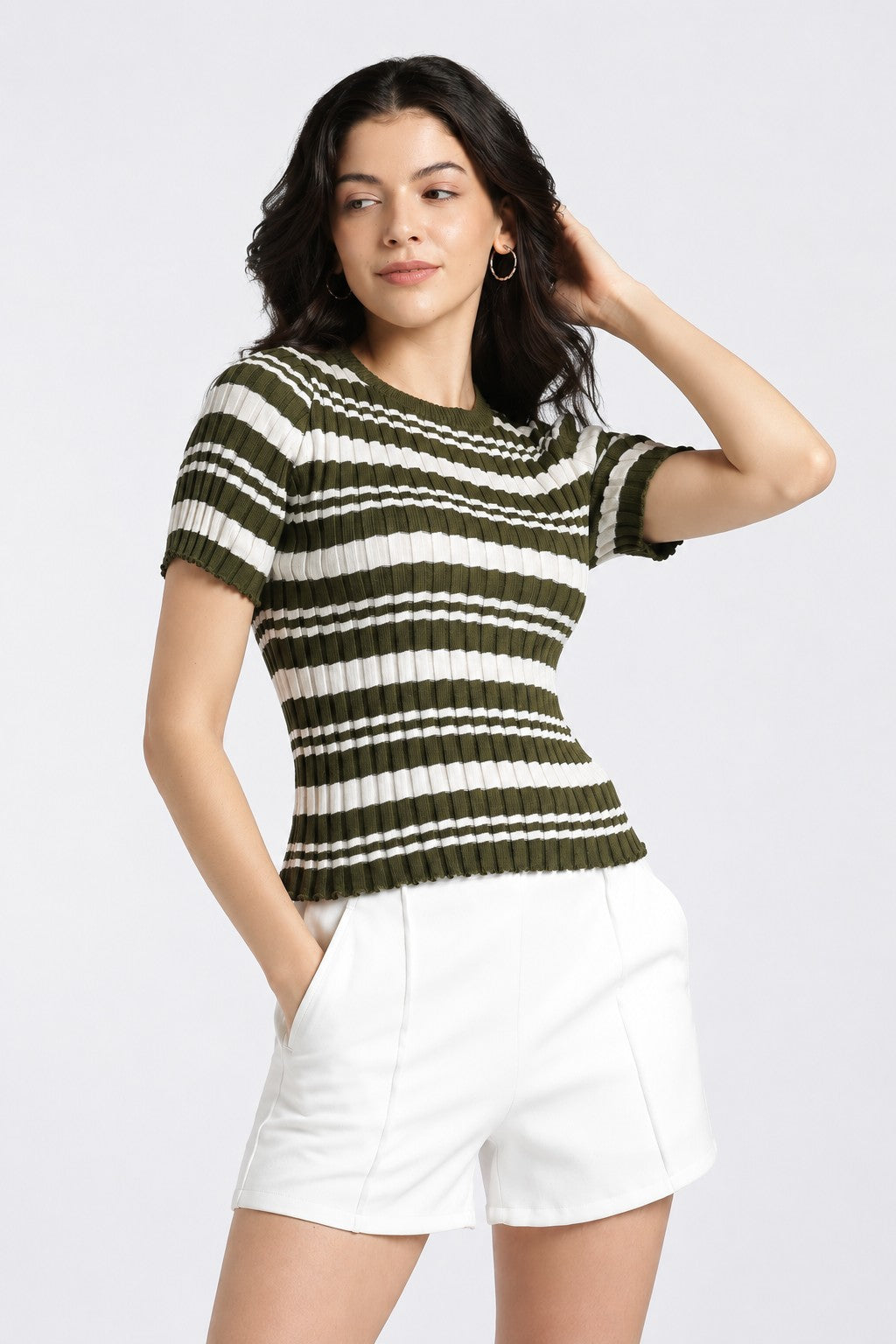 Womens Regular Olive Striper Top - Image 2