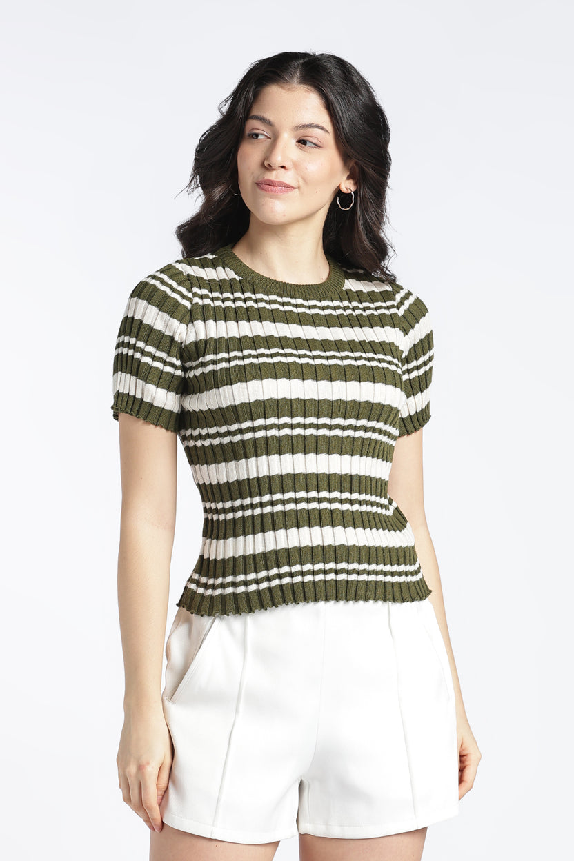 Womens Regular Olive Striper Top - Image 4