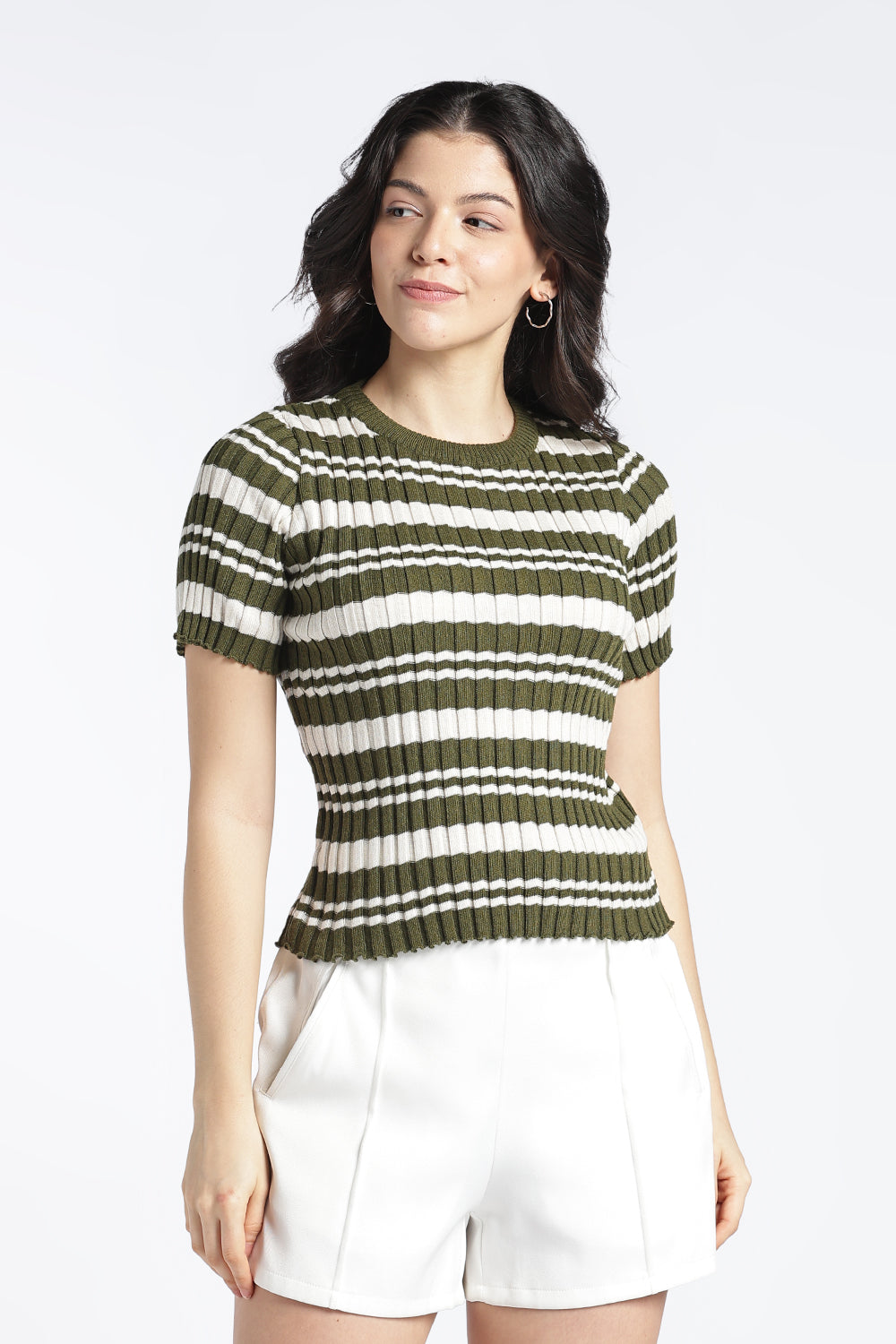 Womens Regular Olive Striper Top - Image 4
